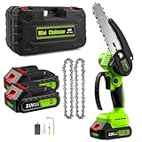 Mini Chainsaw 6 Inch Cordless | 21v 2000 mAh Rechargeable Battery Powered | Electric Small Hand Chain Saw With Security Lock, Splash Guard（GreeSawB）