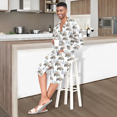 Men’s Robe Offroad Cars Cartoon Print, Long Sleeve Bathrobe for Sleep Shower-M2