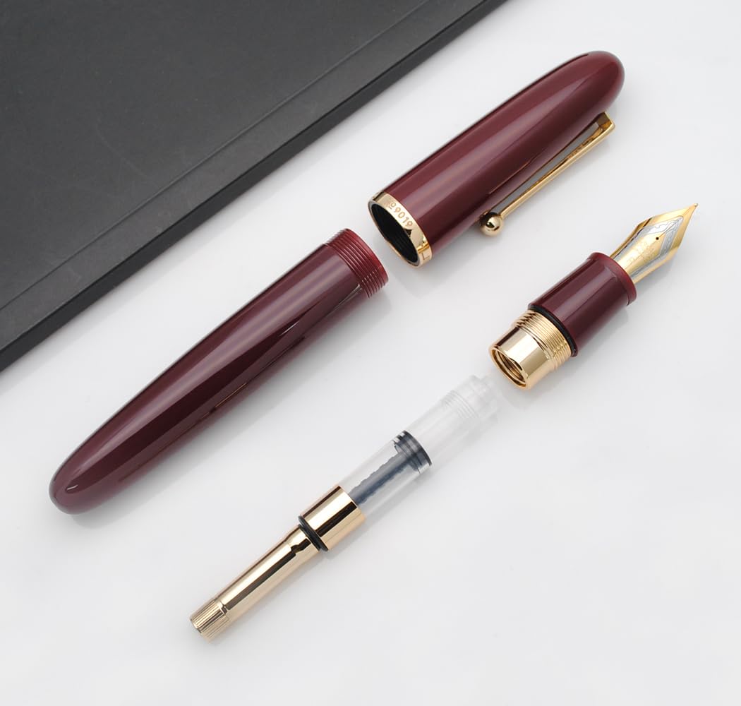 JINHAO DADAO 9019 Fountain Pen Acrylic Ink Pen with Ink Converter (Fine Nib, Wine Red) - Image 4