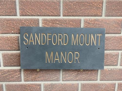 Custom Gold Painted Slate House Sign 40x20cm - Personalised Hand-Engraved Name & Number Plaque, Durable Outdoor Use, Weatherproof