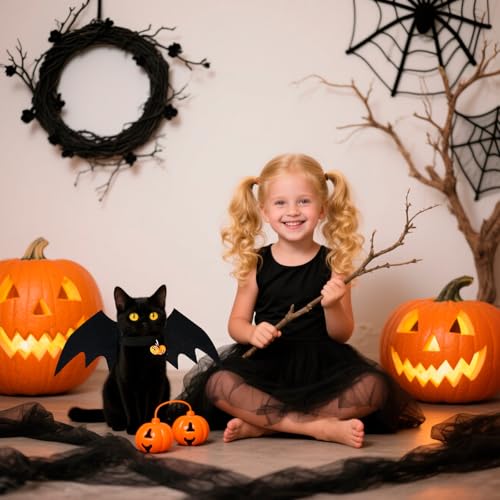 Katze Fledermaus Kostüm - Einstellbares Katzenkostüm Cosplay Dekoration Halloween Fledermaus Haustierkleidung mit Fledermausflügeln für Hund Katze Schwarz Halloween Party Cosplay Haustierkostüm