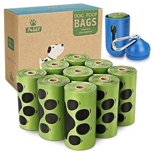 Dog Poop Bags Rolls, Poop Bags for Dogs, Dog Poop Bag Holder for Leash, 150 Count with 1 Pack Dispenser, Dog Bags for Poop, Unscented 10 Refill Rolls, 9″ X 13″ Thick Dog Waste Bags by PobbY