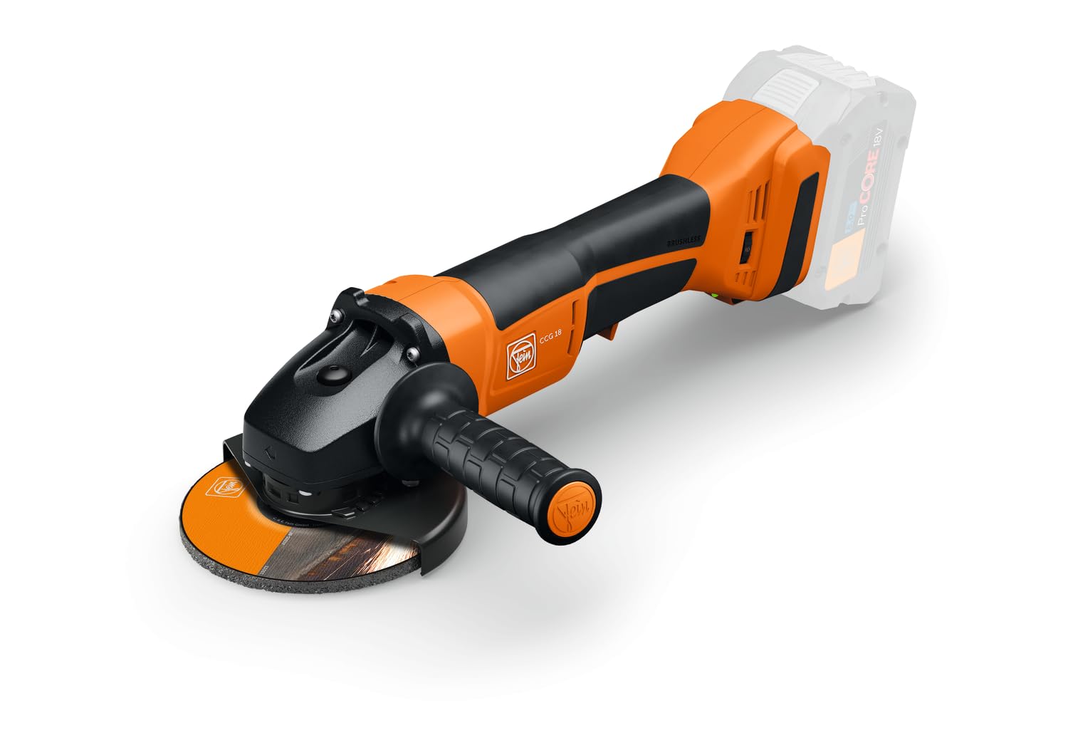 FEIN Amoladora angular batería Ø115 mm, CCG18-115-12 PD AS,18V, gran potencia y duración, para aplicaciones universales, motor sin escobillas, sin batería y cargador, con interruptor de hombre muerto