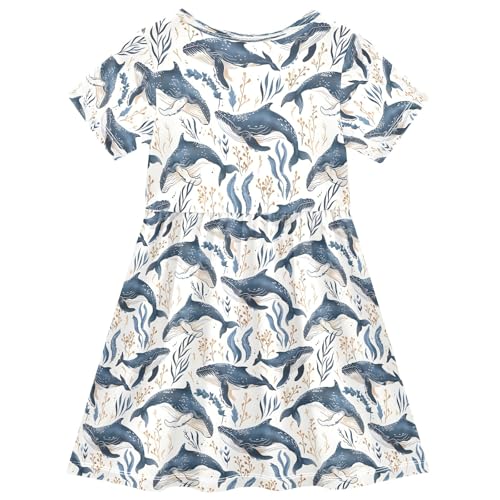 senya Summer Girl Dresses Underwater Humpback Whales Toddler Short Sleeve A-line Dress Casual Sundress2