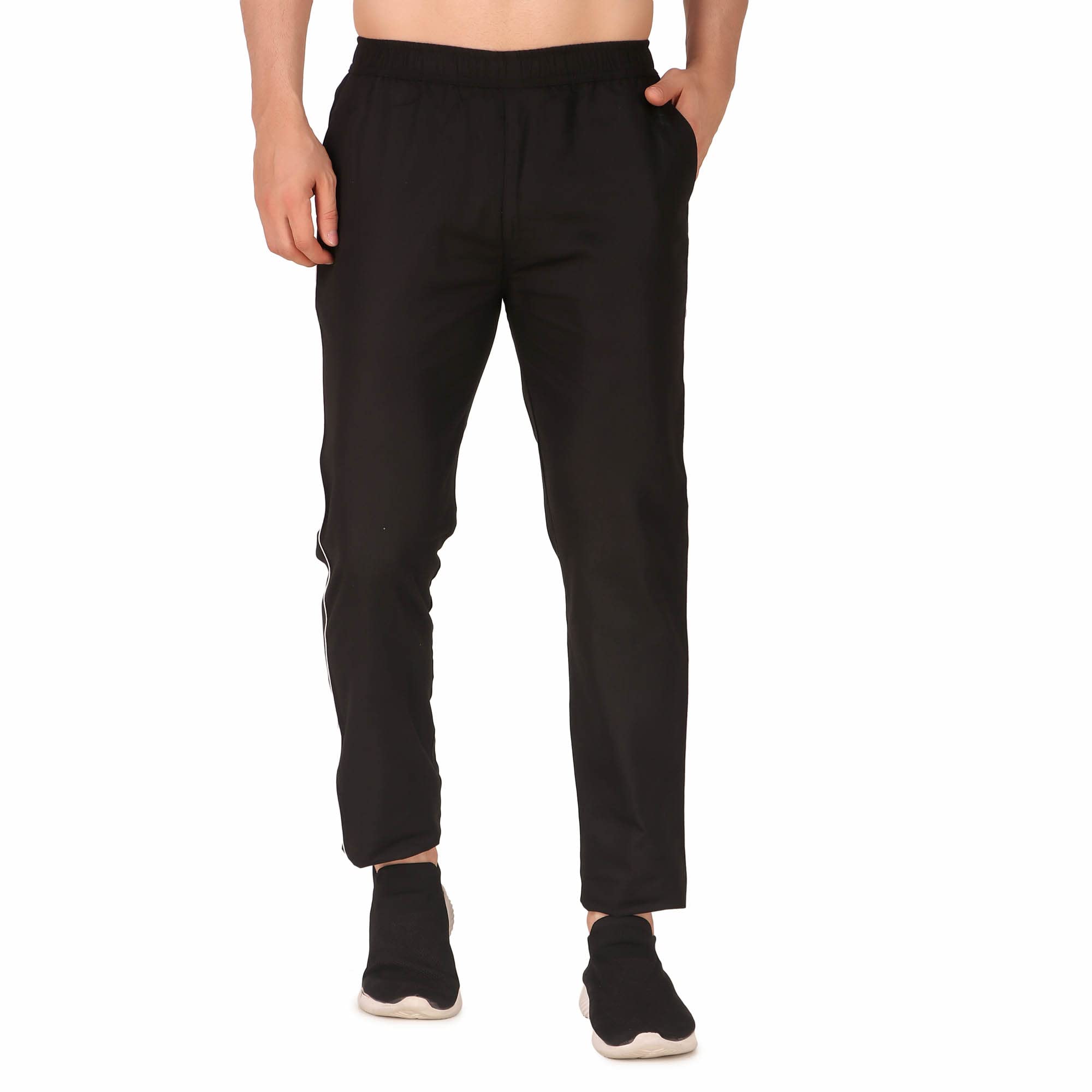 V4M Men Fully Elasticated Waistband Both Side Piping 2 Side 1 Back Pocket Full Length Cotton Track Pants
