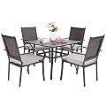 Sophia & William Outdoor Dining Set Wicker 5 Pieces Patio Rattan Furniture Set with 1 Metal Umbrella Table and 4 Rattan Dining Chairs with Cushion for Patio Lawn Garden Backyard Weather Resistant