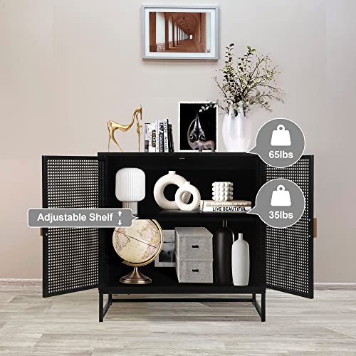Orrd Sideboard Buffet Cabinet, Accent Cabinet Iron Rarran Kitchen Storage Cabinet Console Television Table With No Handle Pop-Up Doors And Adjustable Shelves For Living Room, Dining Room (Black) #TOP3