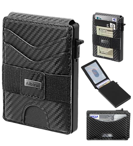 Image of Slim Wallet for Men, Pop Up Wallet with Money Clip,Bifold Wallet,Credit Card Holder with ID Window,Holds 12 Cards,RFID Blocking Smart Wallet for Fathers day gift ideas,Metal & Leather