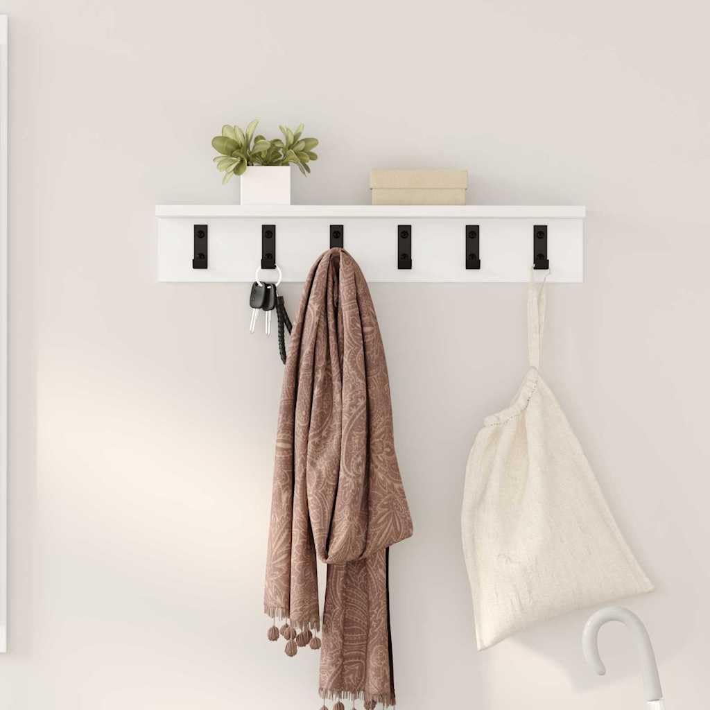 Hothingwell Porte-Manteau Mural Blanc 60 cm, Bois d'ingénierie, Design Moderne avec Crochets et étagères pour Manteaux, Chapeaux et Sacs, Rangement Mural Gain de Place pour Couloir, Facile
