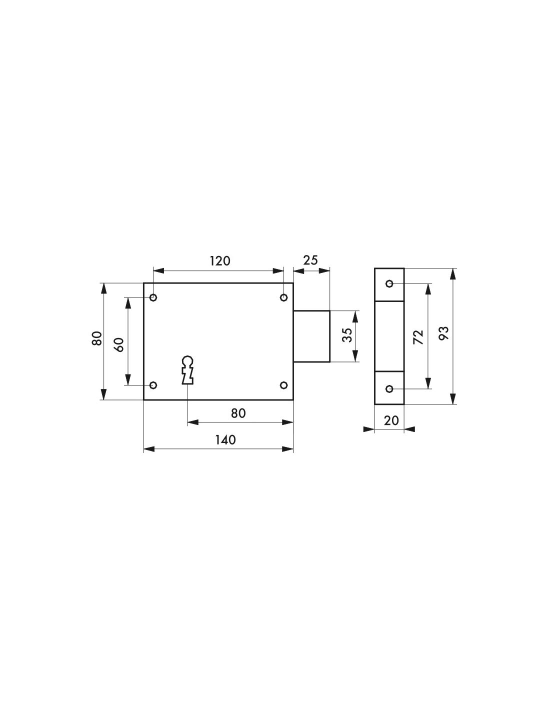 Serrure en applique pêne dormant 140 x 80 mm Thirard - Droite - Longueur 140 mm - Hauteur 80 mm