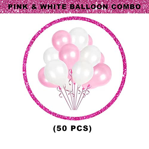 Image of Party Propz Pink And White Balloons For Decoration - 50 Pcs Pink and White Balloons for Birthday | Balloon Decorations for Birthday | Balloon Decoration Kit (Latex)