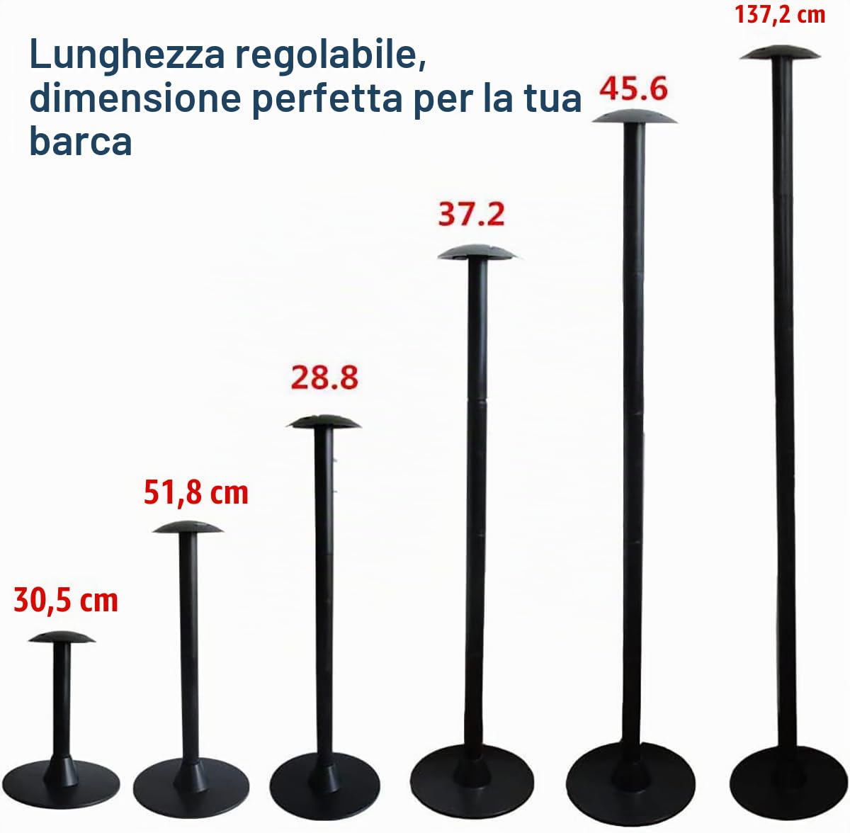 Dimensioni regolabili per teloni di supporto per barche di tutti i tipi, dimensioni 30-137 cm, parti rimovibili consentono una facile regolazione dell'altezza