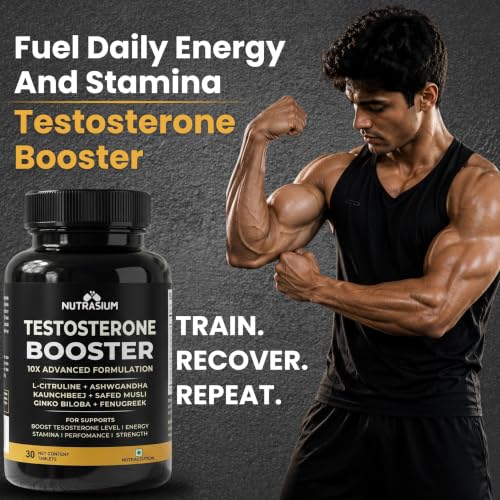 Image of Nutrasium Testosterone Booster Supplement For Men | Testo Booster with Tribulus 1000mg & Ashwagandha 500mg | L-Citrulline & Kaunch Beej | Safed Musli & Ginkgo Biloba | 30 Veg Tablets