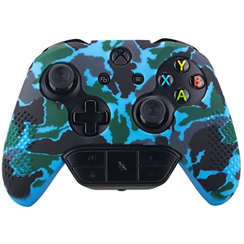 9Cdeer Studded Protective Customize Transfer Printing Silicone Cover Skin Sleeve Case + 8 Thumb Grips Analog Caps For Xbox One/S/X Controller Camouflage Blue Compatible With Official Stereo Headset #TOP1