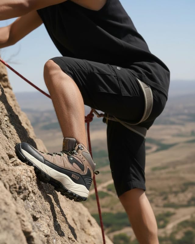 Image of Bacca Bucci Men's Mid-Top Trekking Boots with Rugged Grip Sole, Padded Ankle Support & Secure Lace-Hook Closure