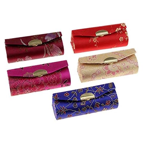 5 Pieces Lipstick Case Holder With Mirror chinese Traditional Flower Design Makeup Holder Box Lip Balm Carry Case Travel Random Color for Vacation Cover