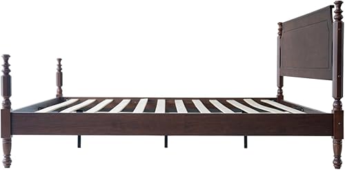 Miniatura 5 de Base de cama tamaño Queen, plataforma de madera maciza con cabecero y estribo, patas centrales de metal, 12 listones de alta resistencia, sin ruido