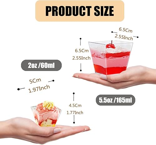 Miniatura 2 de YINVA Dessert Cups 50Pcs Plastic Dessert Cups + 50Pcs Plastic Spoons Mini Dessert Cups 2oz60ml Reusable Plastic Dessert Cup Dessert for Dessert