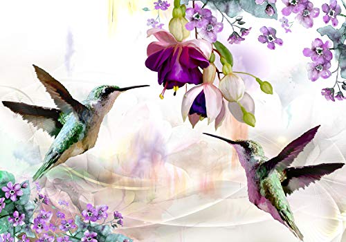 decomonkey | Papier peint intissé Fleurs Oiseau 350x256 cm XL Trompe l oeil | Déco Mural Tableaux Muraux Photo Colibri coloré