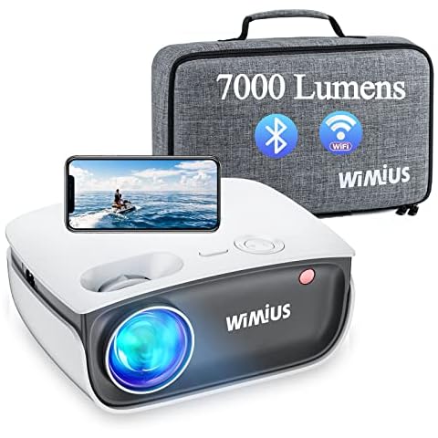 WiFi Projector, WiMiUS 7000 Lumens Bluetooth Projector Full HD 1080P Supported Mini Portable Home Projector, 200” Display Wireless Mirroring Projector for TV Stick, HDMI, USB, PS4, PC, Smartphone Cover