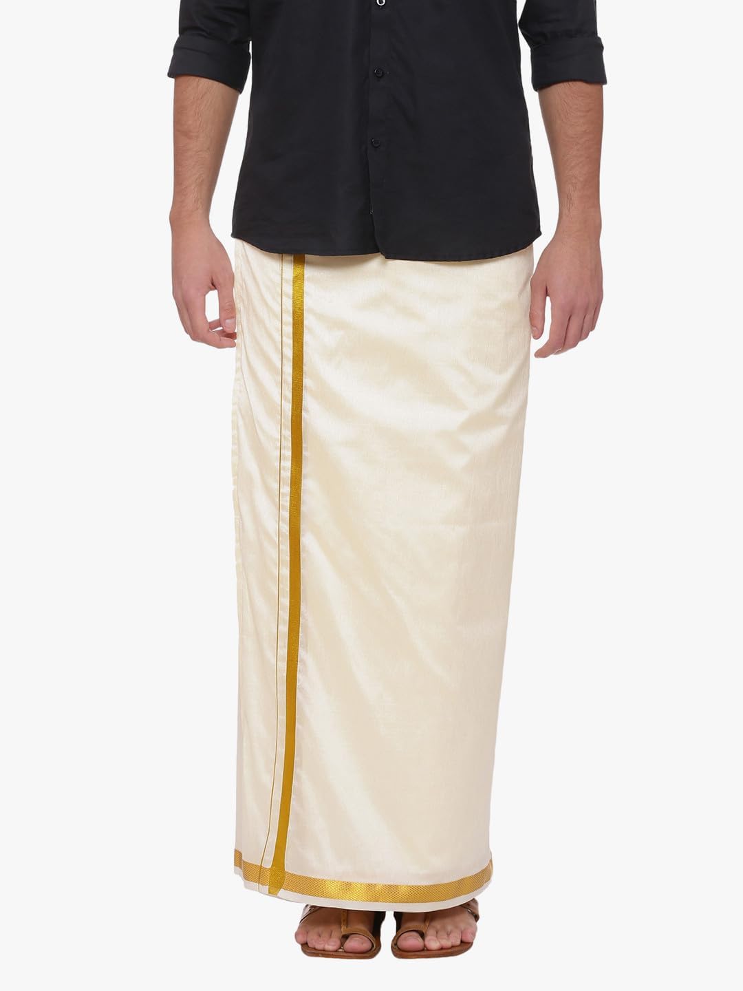 Sethukrishna Men Cream Colour Art Silk Readymade Pocket Dhoti (CREAM) (ONE SIZE) (D221)