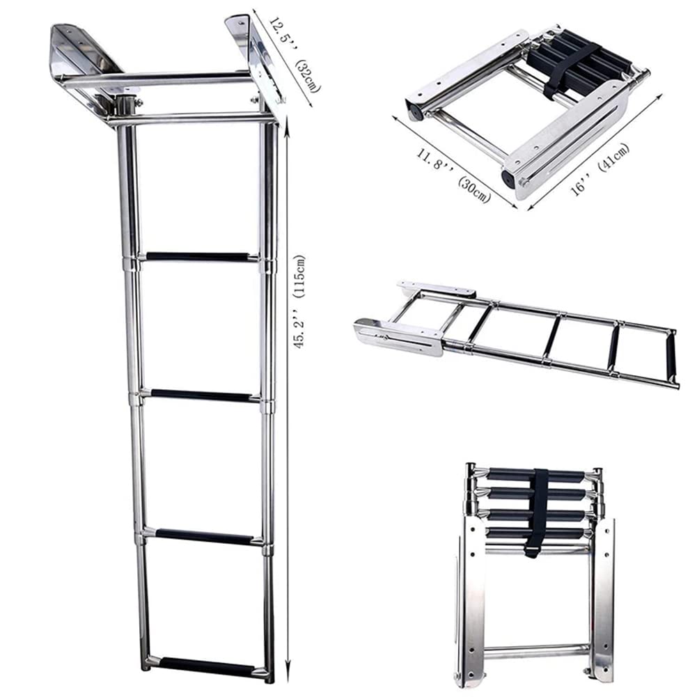 Scala telescopica per Barca a 4 gradini con Gradino Antiscivolo e Viti di Montaggio Scala in Acciaio Inossidabile per Barca/Yacht Nautico/Piscina