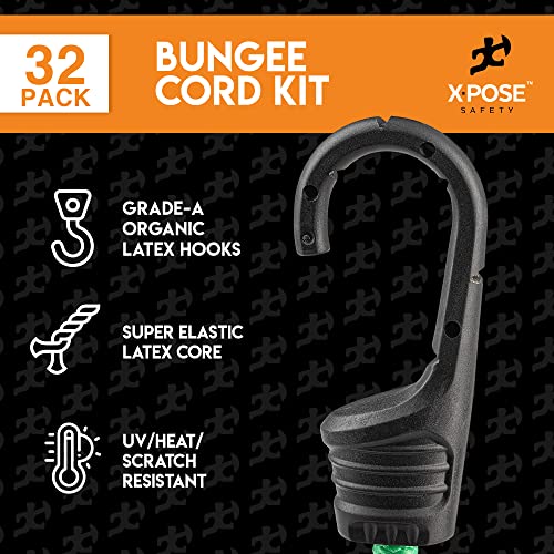 Image of Heavy Duty 32pc Bungee Cord Set with Hooks, Canopy Ties, Luggage Net & Organizer Bag - Assorted Sizes (18 inch, 24 inch, 32 inch, 40 inch) for Outdoor, Bike Racks, Motorcycles