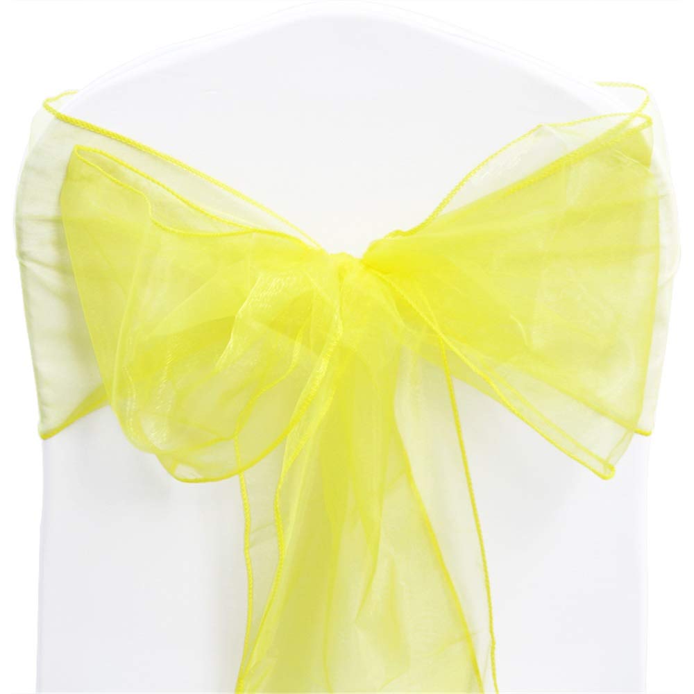 Time to Sparkle Pack of 30 Organza Sashes 22x280cm/9x110inch Wider Sash Fuller Bows Chair Cover Bows Sash for Wedding Party Birthday Decoration - Lemon
