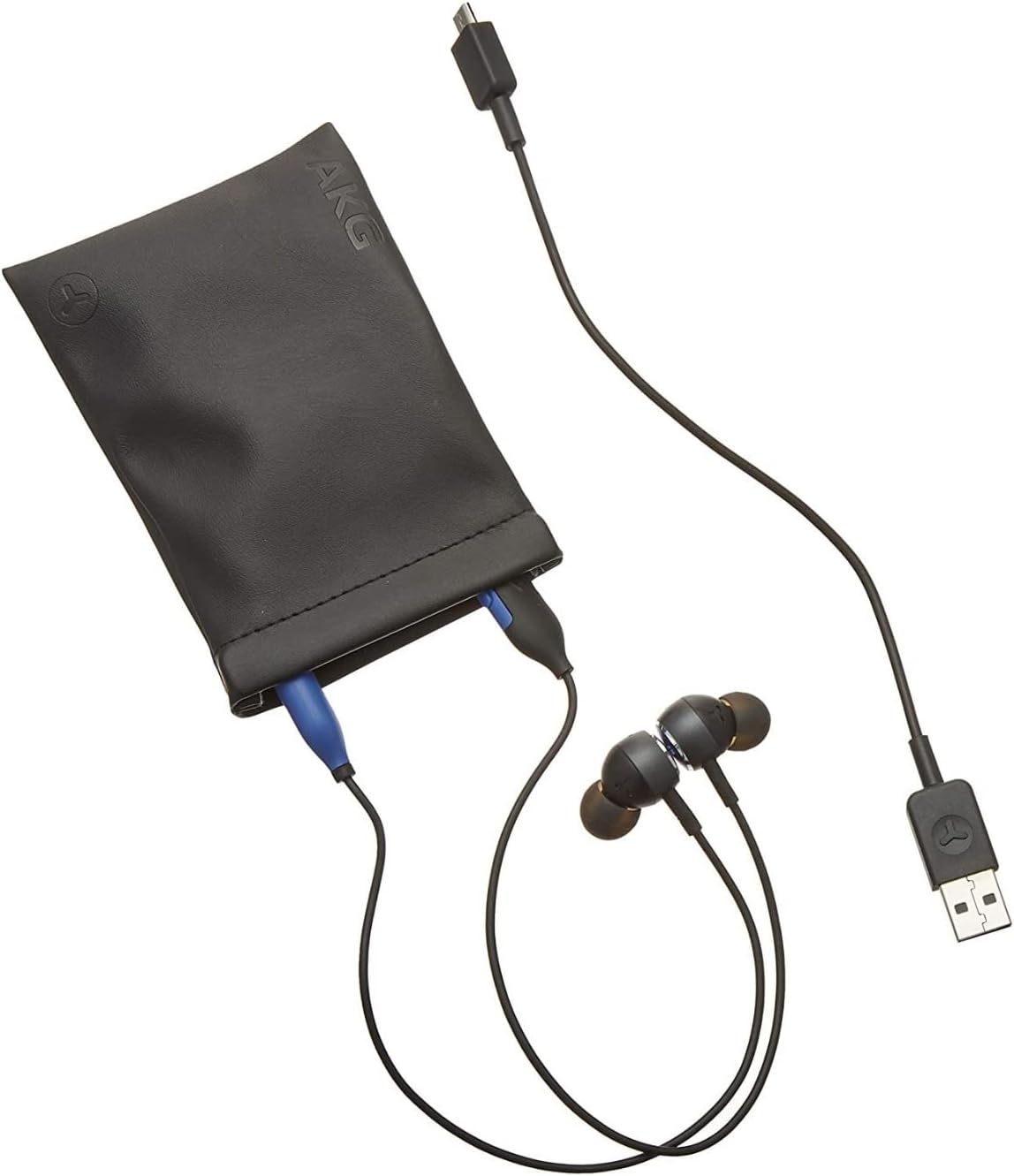 AKG Y100 Earbuds with charging cable and protective case