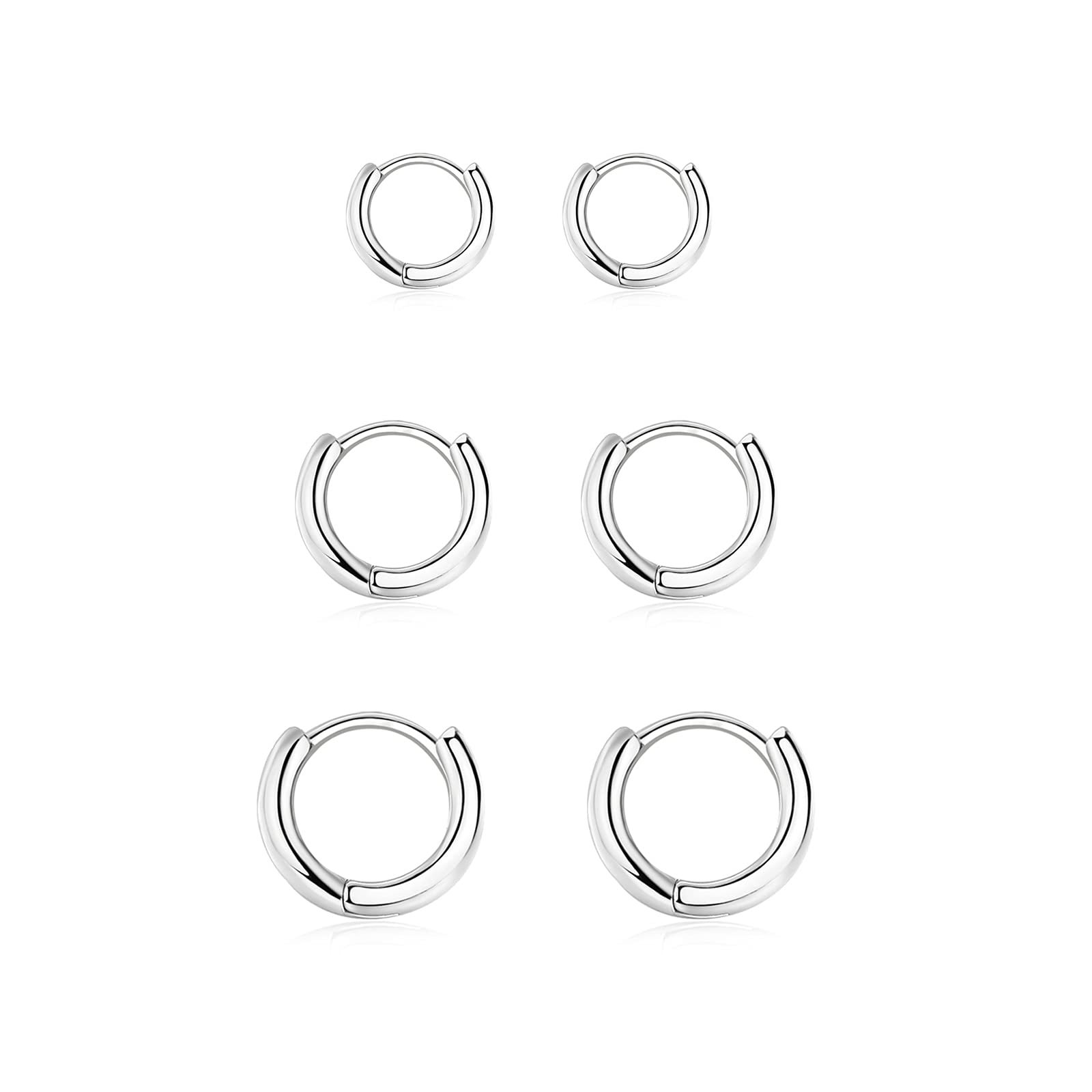 3 Paia Orecchini Cerchio Argento 925 per Donna, Orecchini Cerchio Piccoli Set Orecchini Donna Argento Orecchini Bambina Anallergici 8mm, 10mm, 12mm