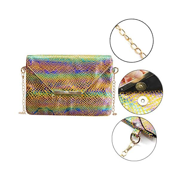 Van Caro Women’s Faux Leather Snake Envelope Clutch Handbag Chain Bag - Image 5