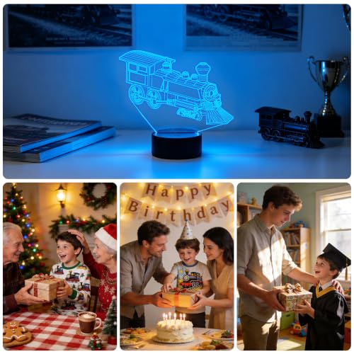 Image of FULLOSUN Train Night Light, 3D Illusion Lamp for Kids, 16 Colors Changing with Remote Control Dim Function, Creative Birthday Xmas Gifts for Kids Boys Bedroom Decor