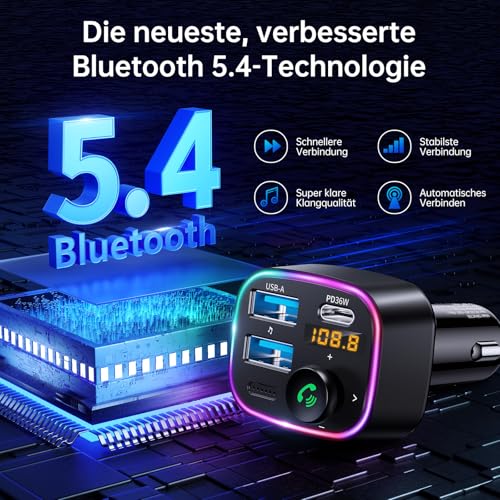 Syncwire FM Transmitter Auto Bluetooth 5.4 48W (PD 36W & 12W) Bluetooth Adapter Auto mit...