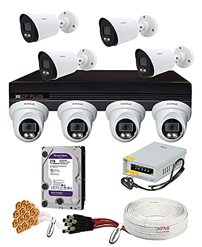 Image of CP Plus 2.4 MP Guard+ Colorful Vision in Night 8 Camera Combo Kit with (8Ch DVR, 4 Dome Cameras, 4 Bullet Cameras, 2TB HDD, Power Supply, 90Mtr Cable, Connectors) CCTV Security Camera Set