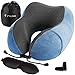 Produktbild FYLINA Reisekissen aus Memory Foam mit Tasche, Augenmaske und Ohrenstöpsel, bequemes tragbares Nackenkissen für den Nackenkopfhalter