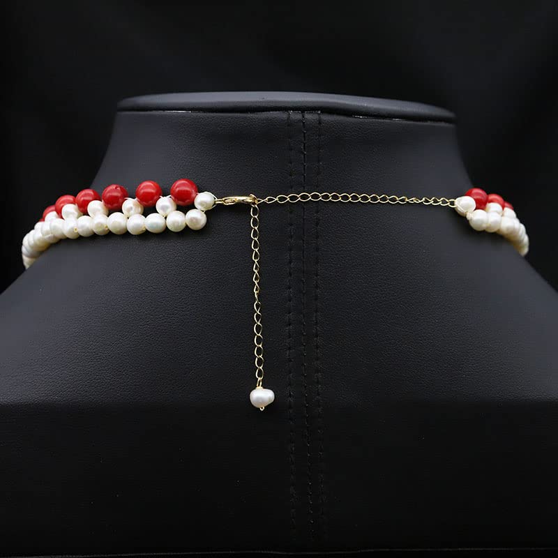 LOKILOKI Collana Regolabile di Corallo di bambù di Mare di Perle d'Acqua Dolce Naturale Collana di Gioielli da Regalo di Moda retrò per Feste di Compleanno per Donna