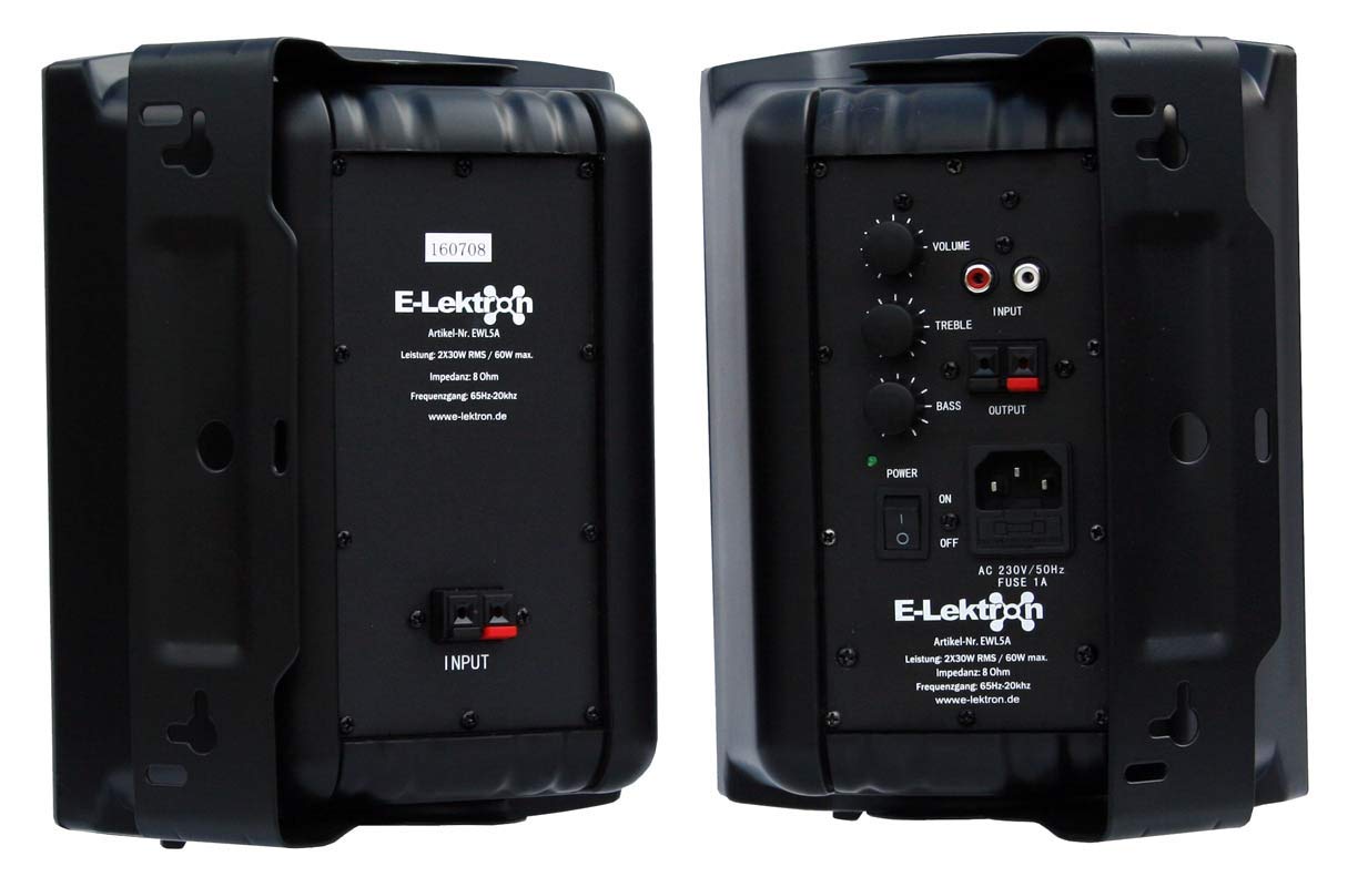 Elektron EWL5A Stereo Aktiv Wand-Lautsprecher Paar inkl. Wandhalter - 5" 2X 60W (Schwarz)