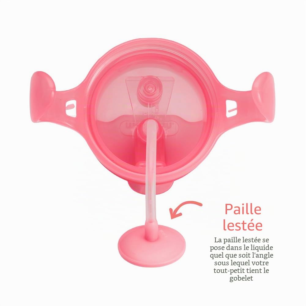 Munchkin Gobelet à paille Click Lock avec paille lestée, sans BPA, anti-fuite, passe au lave-vaisselle, 207 ml, rose