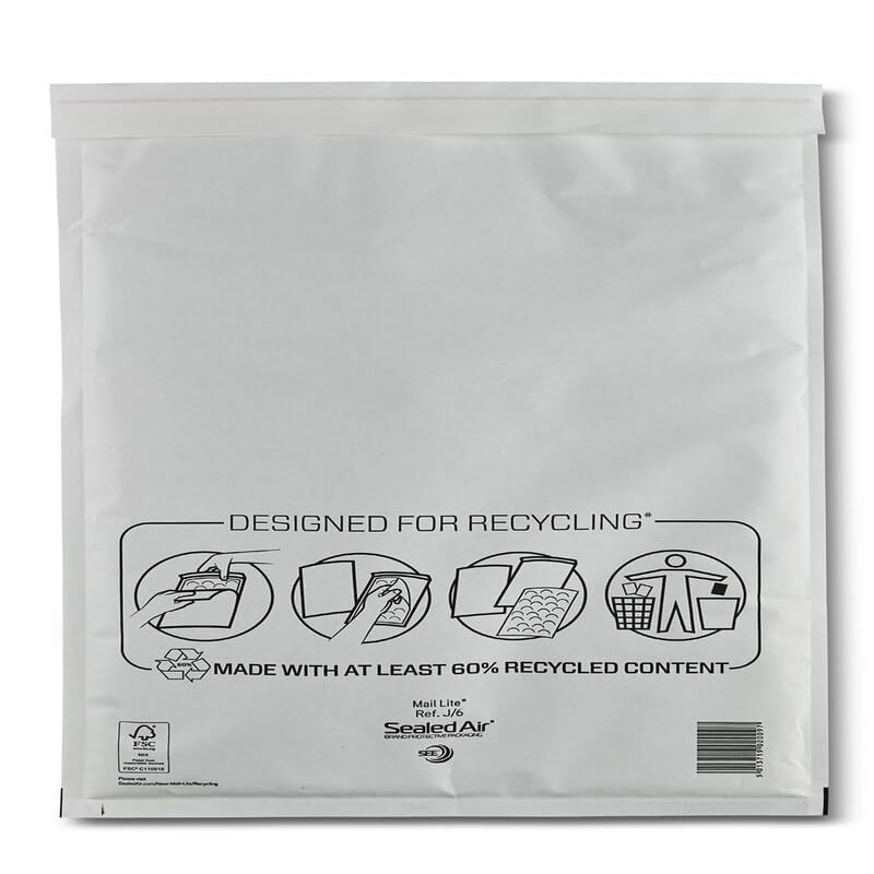 Sealed Air Mail Lite Bubble Padded Envelopes - Gold/White (White, J/6 (300 x 440mm) - Box of 50)