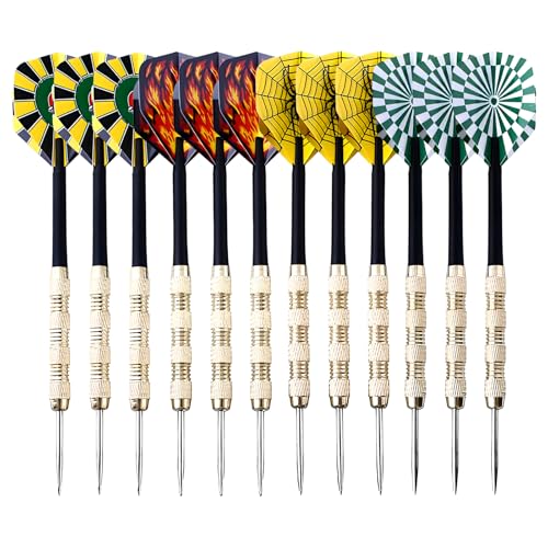 Homirty 14g Steel Tip Darts,12Pack Metal Darts Set,Professional Darts with 4 Style PET Flights,Dart Boards For Adults,Lawn Darts,for Beginner,Home