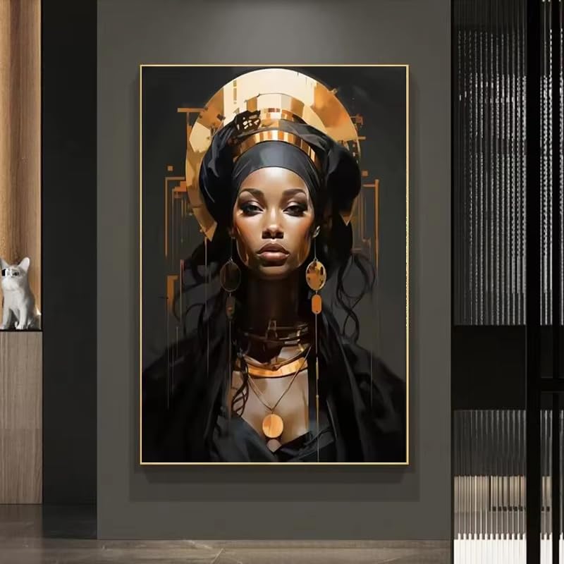 Mode africaine toile haut de gamme portrait abstrait or et noir