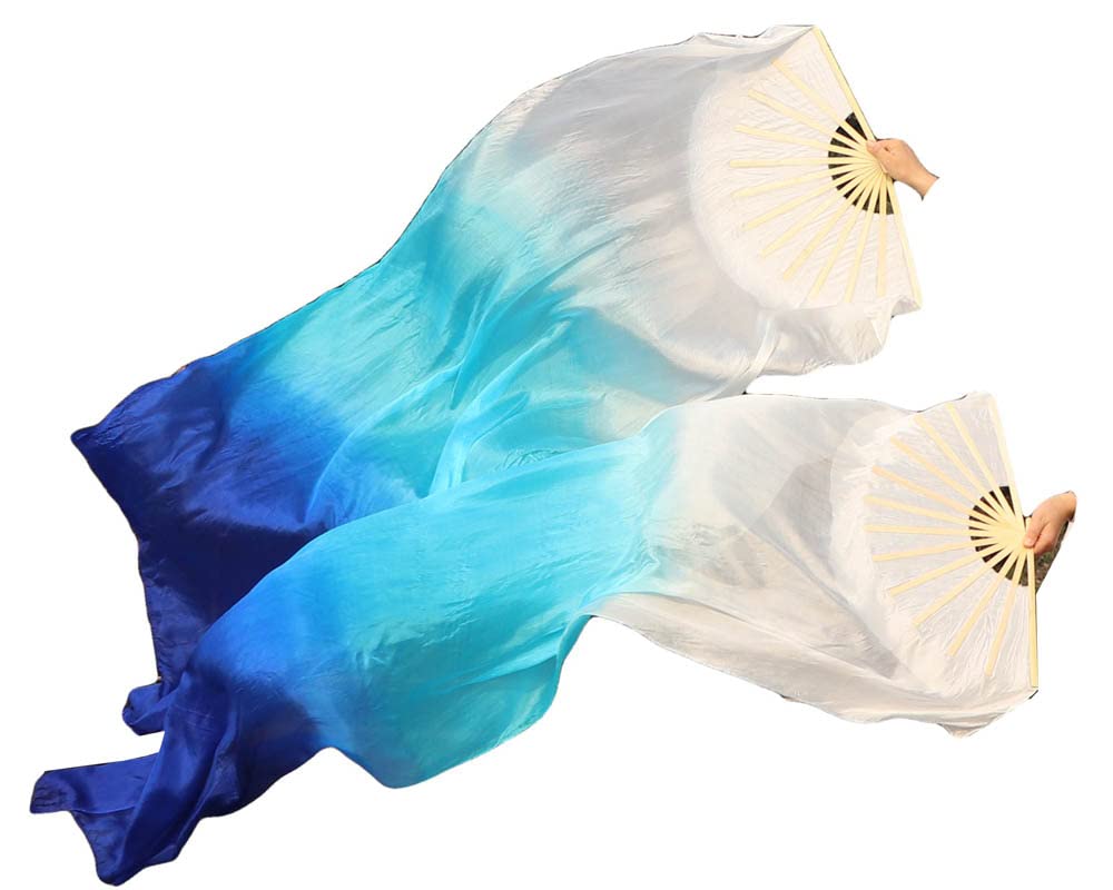 Winged Sirenny Abanicos Velos Seda Natural 180 cm Danza del Vientre Pintados a Mano Mango Bambú Ajustable 2 Unidades