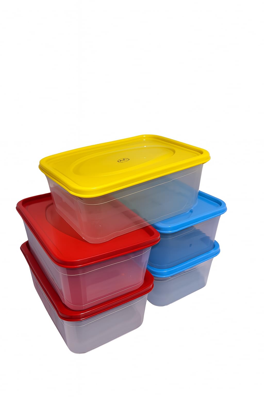 Pack of 5 | BPA-Free Stackable Plastic Storage Containers | Transparent Set with Colour-Coded Lids-picture-17