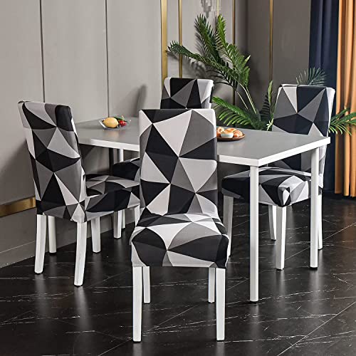 Image of House of Quirk Elastic Chair Cover Stretch Removable Washable Short Dining Chair Cover Protector Seat Slipcover (Pack of 6, Black Triangle), Polyester