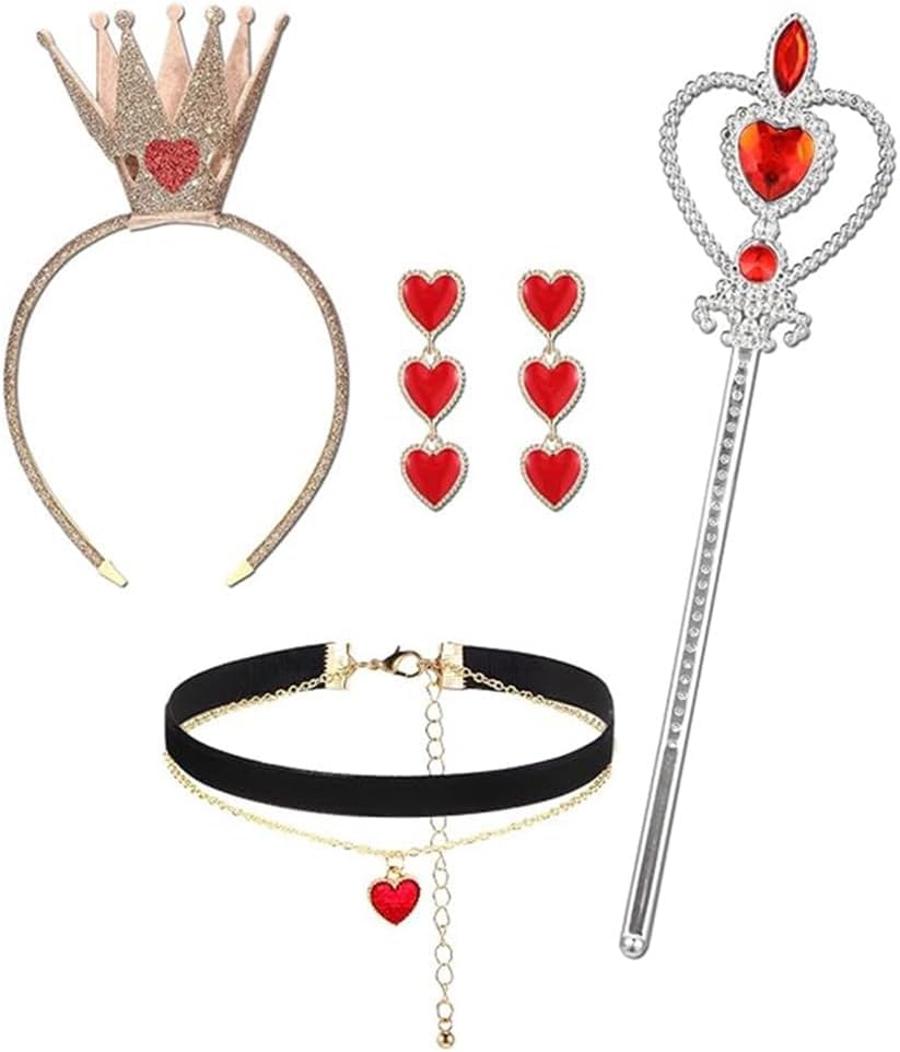 FDEETY Conjunto diadema coroa brilhante varinha mágica coração colar gargantilha brincos acessórios disfarce princesa rainha carnaval festa