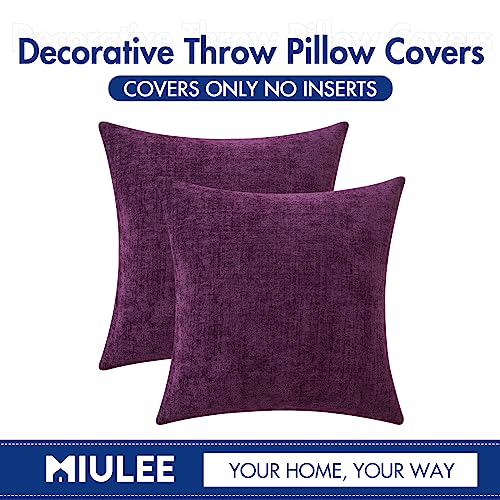 Image of MIULEE Pack of 2 Couch Throw Pillow Covers 20x20 Inch Soft Plum Purple Chenille Pillow Covers for Sofa Living Room Solid Dyed Pillow Cases