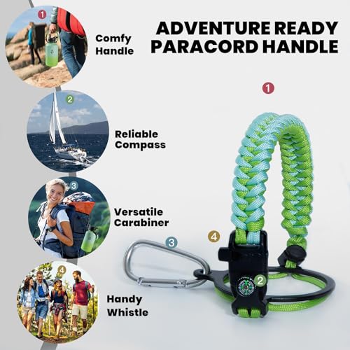 Image of RAYMYLO Insulated Water Bottle 64 oz, Triple Wall Vacuum Stainless Steel (Cold for 48 Hrs), Leak Proof & Non-BPA, Half Gallon Water Flask Jug with Paracord Handle & Straw Spout Lids