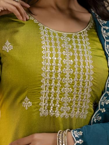 Image of VredeVogel Women's Silk Blend Embroidered Kurta with Pant & Dupatta Set | Modern & Traditional Blend Ethnic Wear | Festive & Casual Outfit