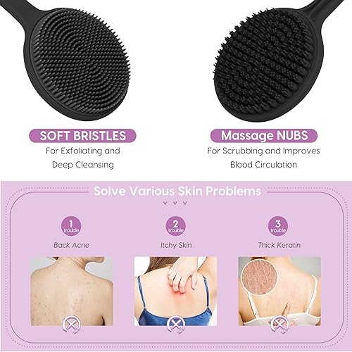 Silicone Back Scrubber for Shower 17in Lengthen Long Handle Body Brush - Image 3