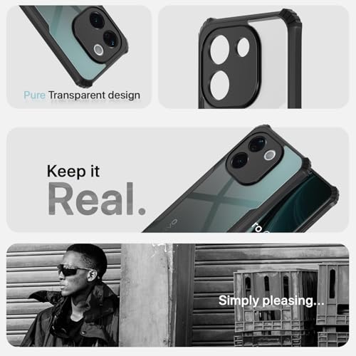 Image of Pikkme Crystal Clear Transparent Back Cover | Ultra Hyrbid | Full Camera Protection | Raised Edge | Bumper Case for Vivo T3 Pro 5G / iQOO Z9s Pro 5G (Black)